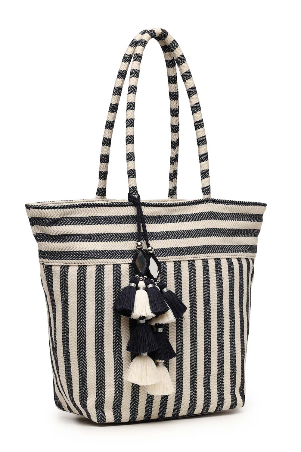 White Stripe Jacquard Cotton Tote Bag