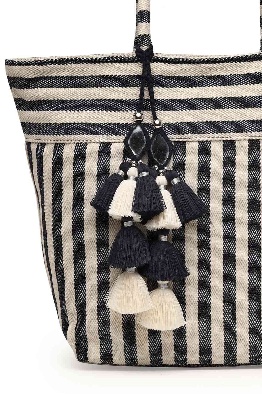 White Stripe Jacquard Cotton Tote Bag