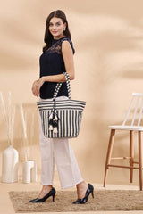 White Stripe Jacquard Cotton Tote Bag