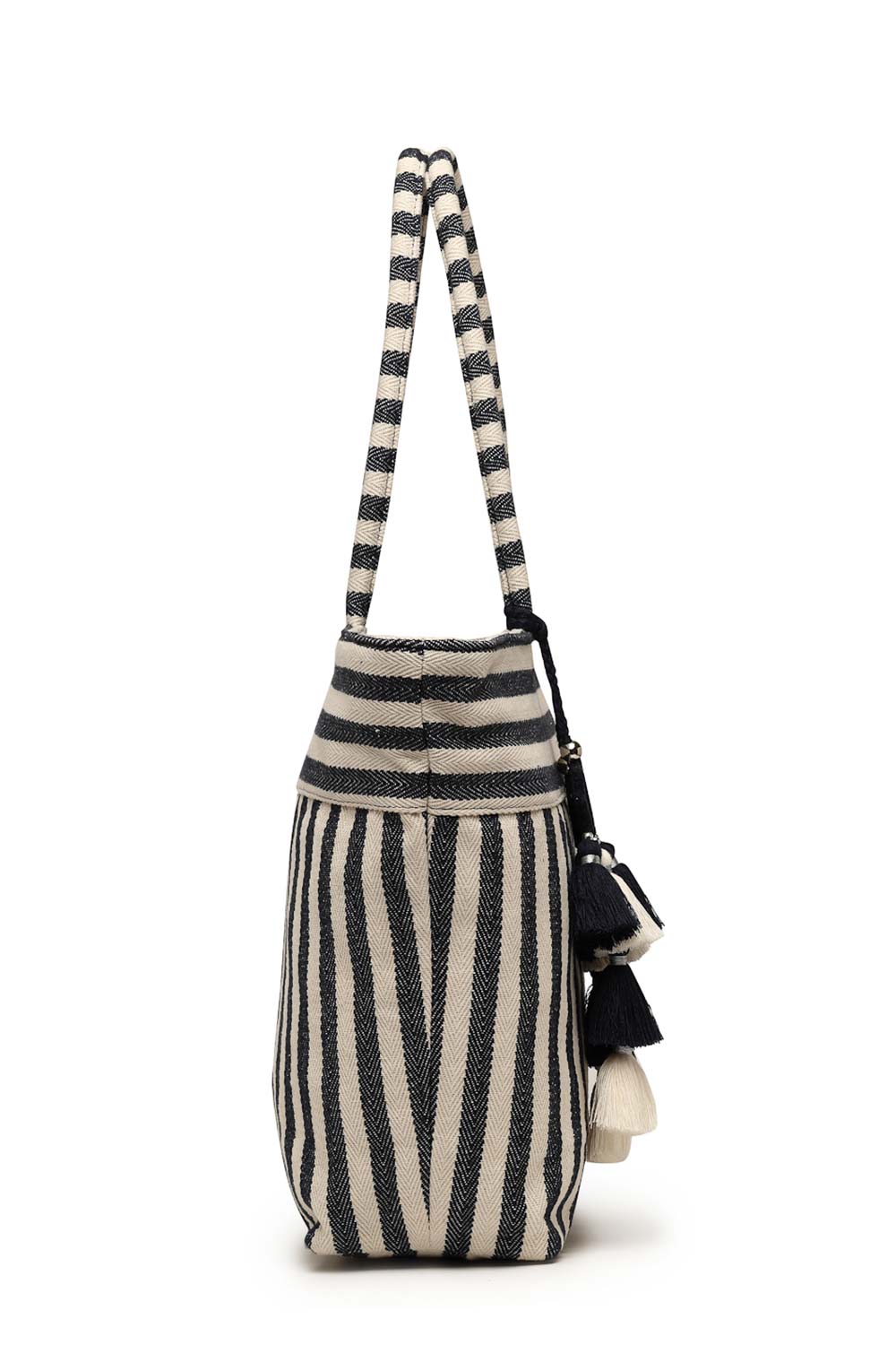 White Stripe Jacquard Cotton Tote Bag