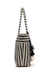 White Stripe Jacquard Cotton Tote Bag