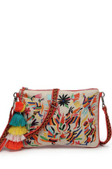 Orange Embroidered Cotton Canvas Sling Bag