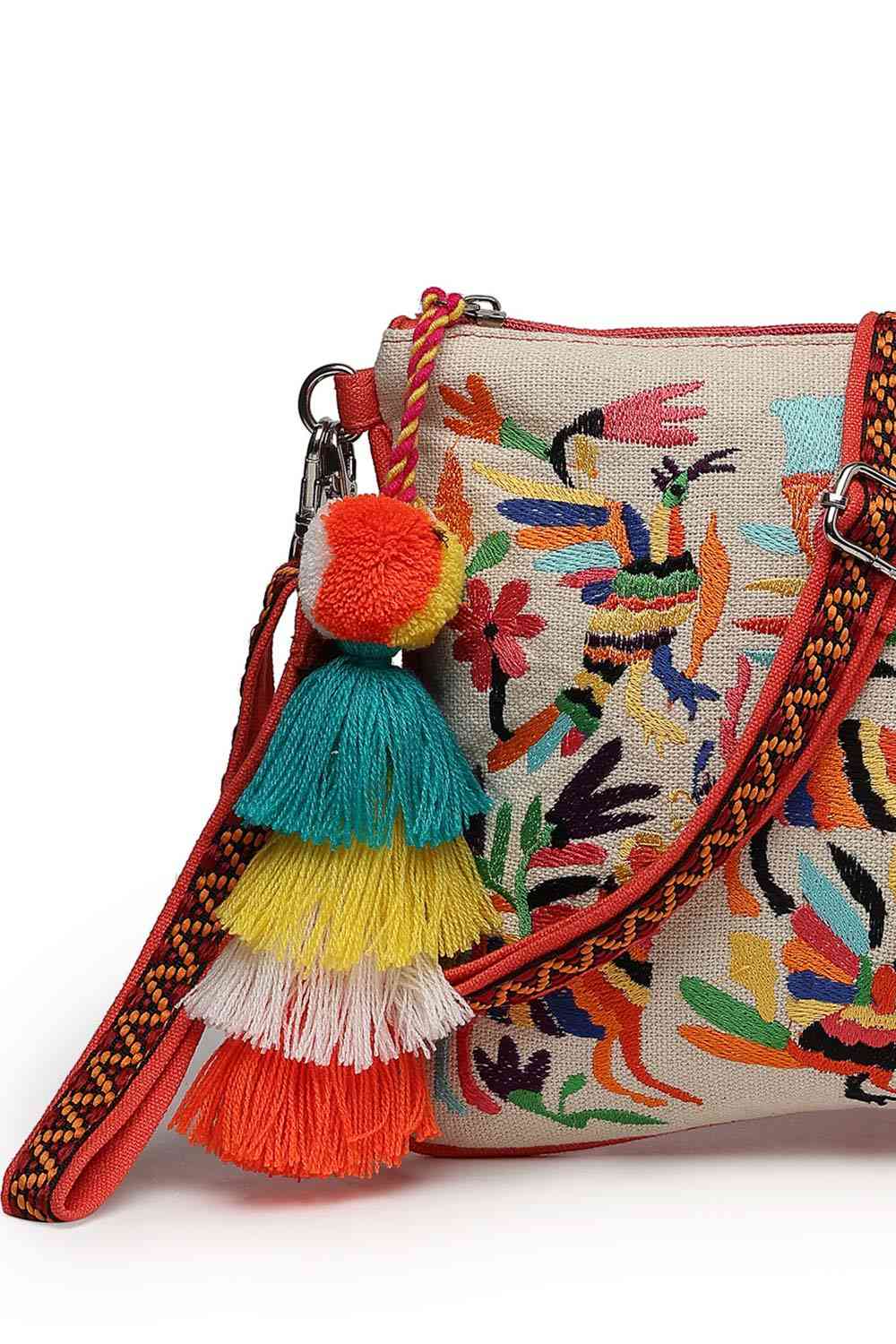 Orange Embroidered Cotton Canvas Sling Bag