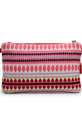 Red Heart Embellished Cotton Canvas & Jacquard Sling Bag