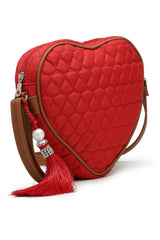 Red Chevron Quilted Polyester & Vegan Leather Sling Bag