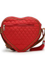 Red Chevron Quilted Polyester & Vegan Leather Sling Bag