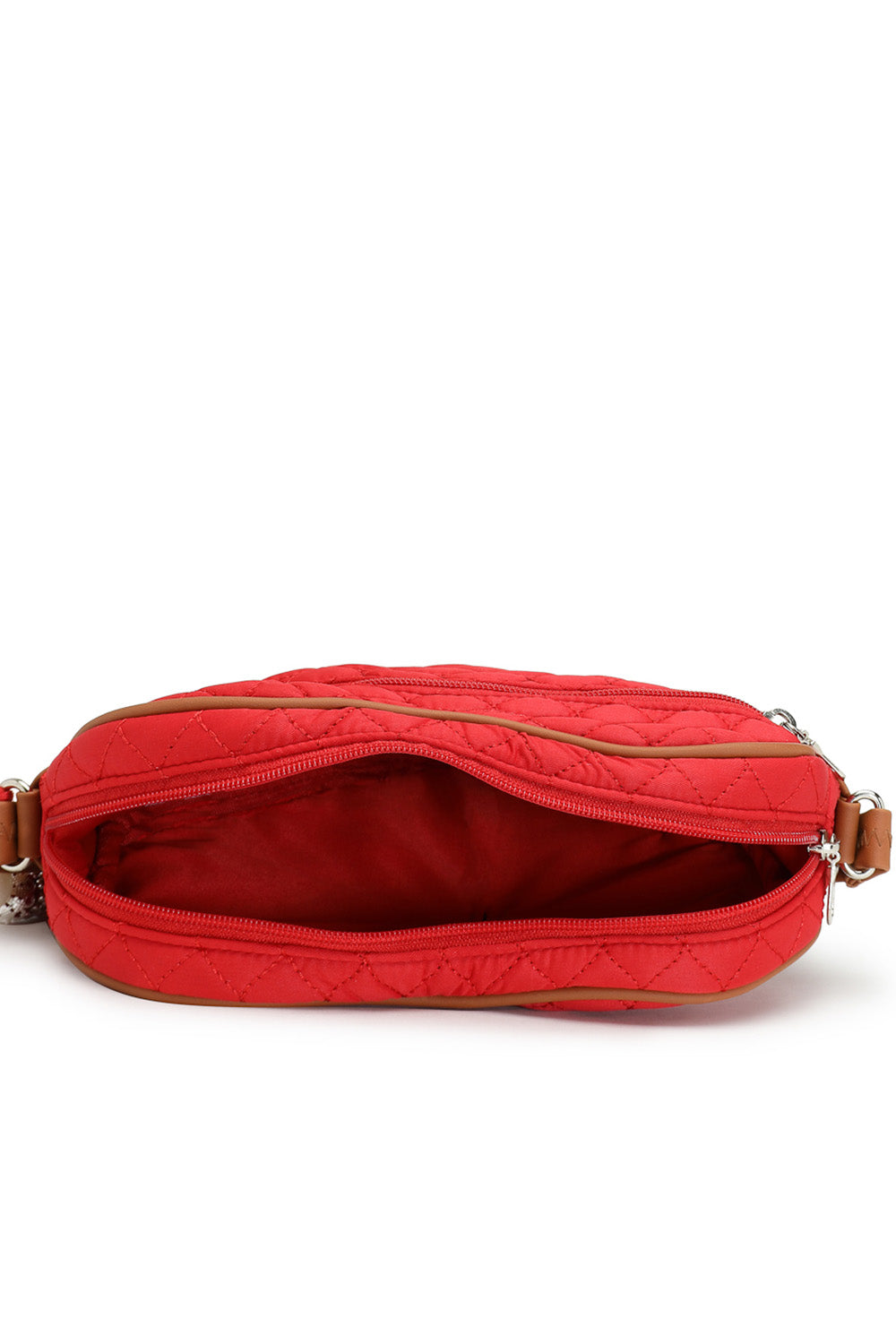 Red Chevron Quilted Polyester & Vegan Leather Sling Bag