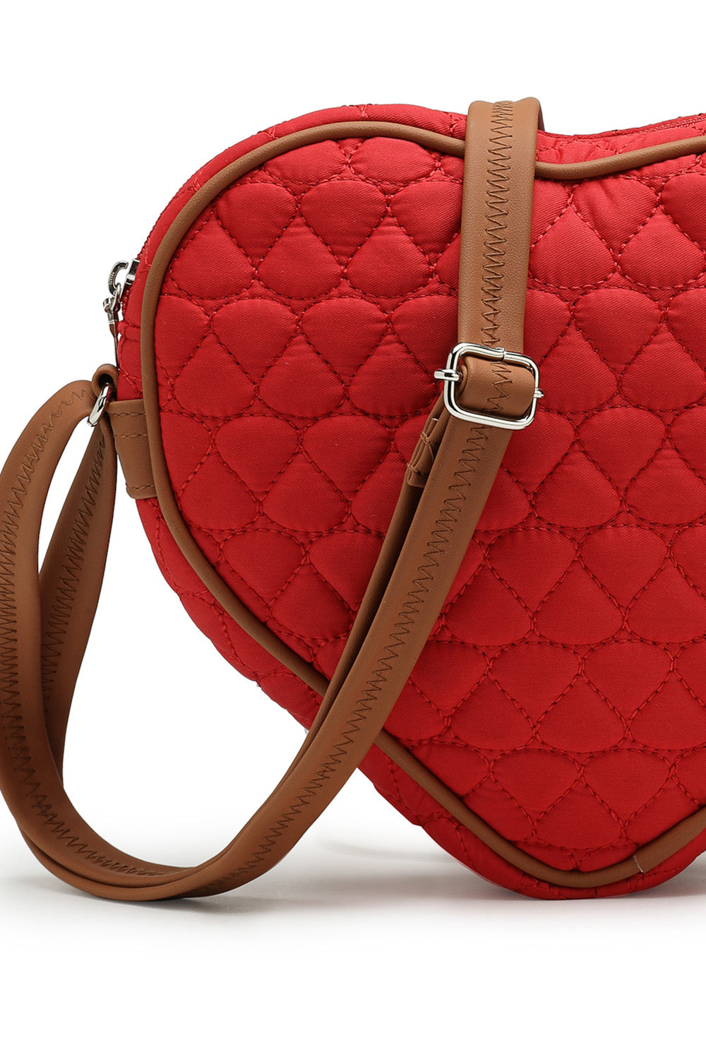 Red Chevron Quilted Polyester & Vegan Leather Sling Bag