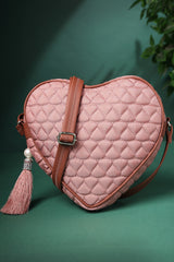 Pink Chevron Quilted Polyester & Vegan Leather Sling Bag