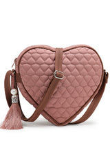 Pink Chevron Quilted Polyester & Vegan Leather Sling Bag