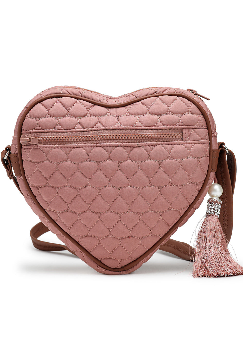 Pink Chevron Quilted Polyester & Vegan Leather Sling Bag