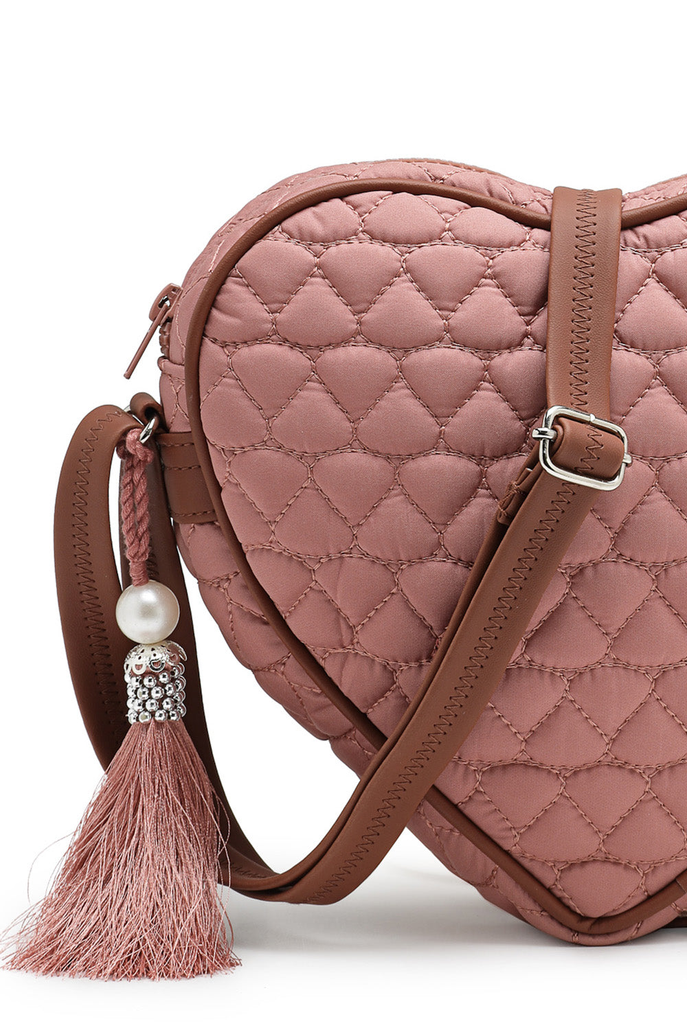 Pink Chevron Quilted Polyester & Vegan Leather Sling Bag