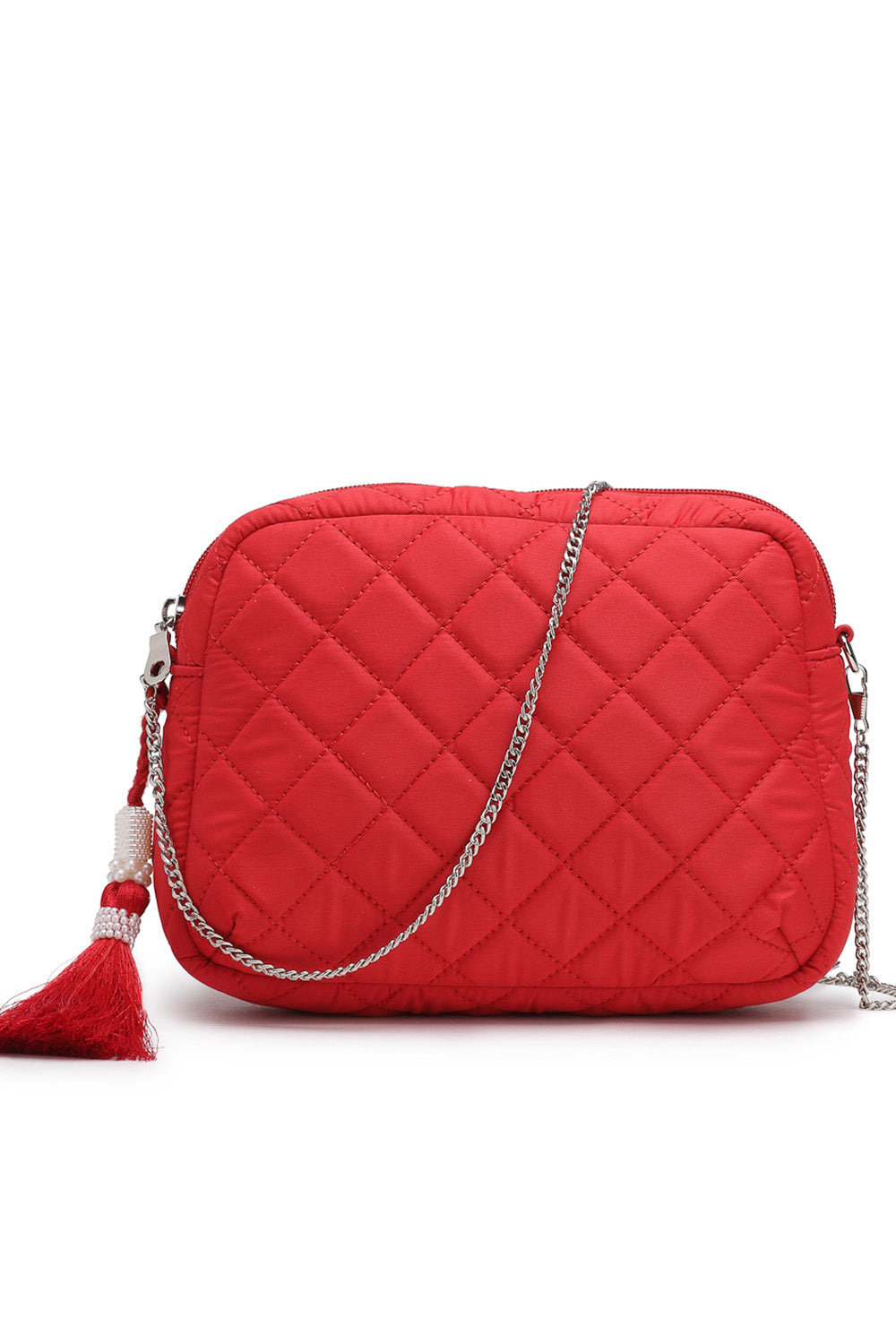 Red Diamond Quilted Polyester Sling Bag