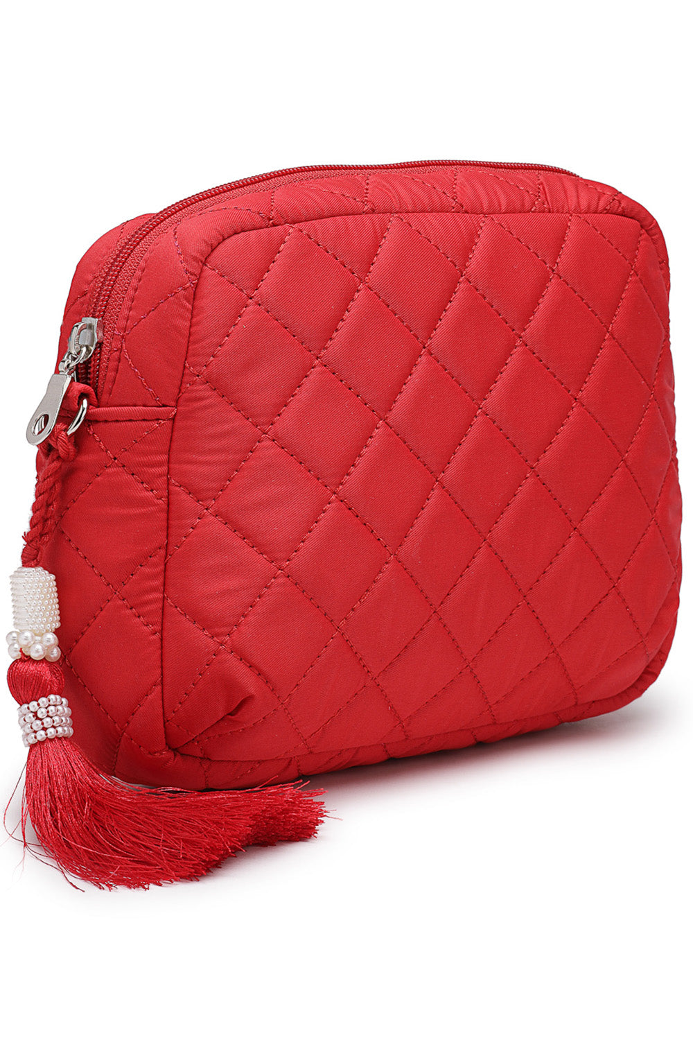 Red Diamond Quilted Polyester Sling Bag