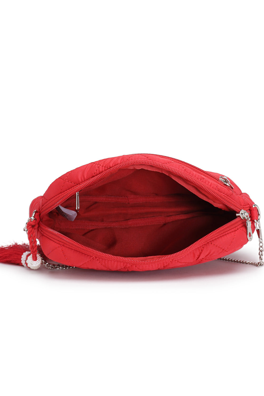 Red Diamond Quilted Polyester Sling Bag