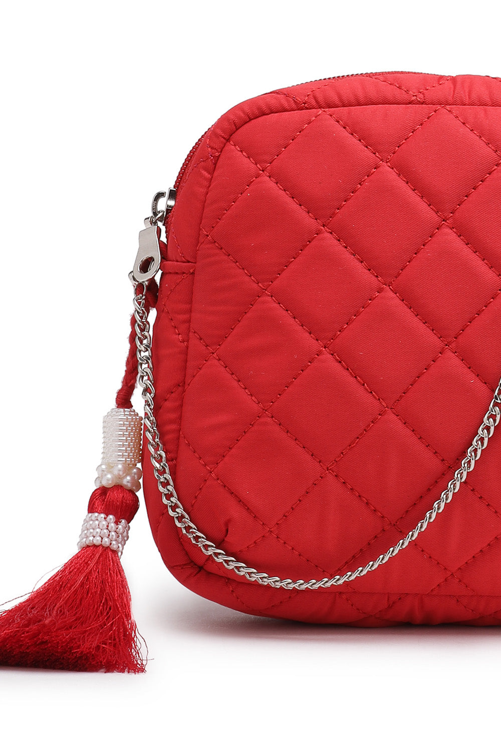 Red Diamond Quilted Polyester Sling Bag