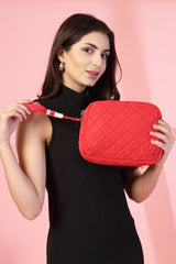 Red Diamond Quilted Polyester Sling Bag