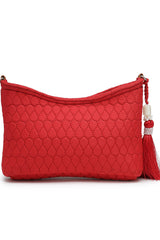 Red Chevron Quilted Polyester & Vegan Leather Sling Bag