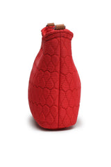 Red Chevron Quilted Polyester & Vegan Leather Sling Bag