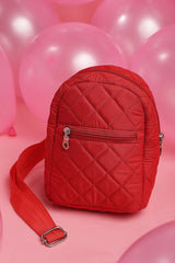 Red Diamond Quilted Polyester Sling Bag