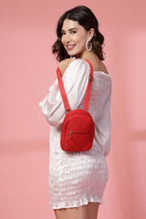 Red Diamond Quilted Polyester Sling Bag