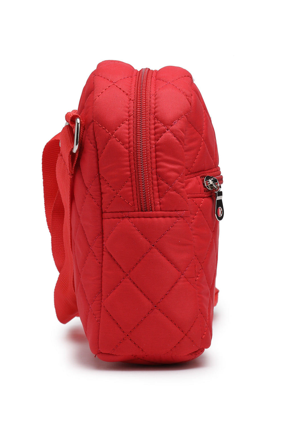 Red Diamond Quilted Polyester Sling Bag