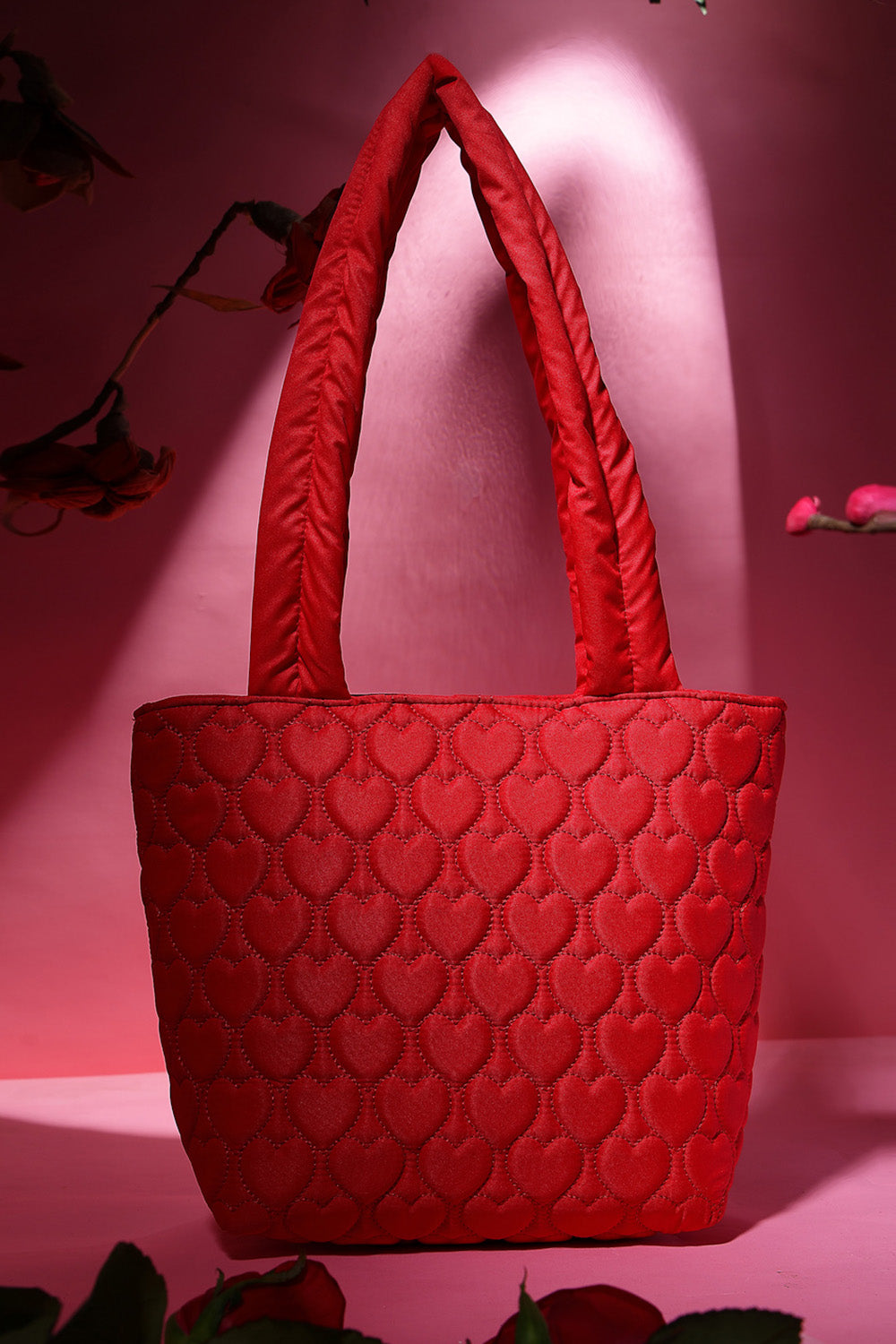 Red Heart Quilted Polyester Handheld Bag