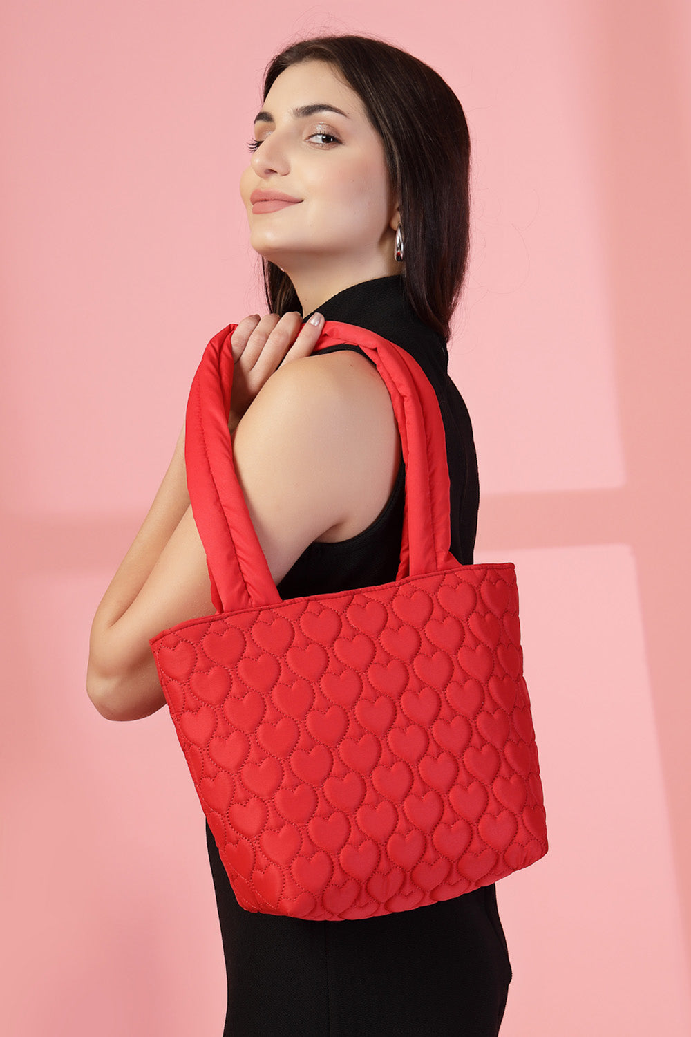 Red Heart Quilted Polyester Handheld Bag