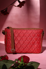 Red Heart Quilted Polyester & Vegan Leather Sling Bag