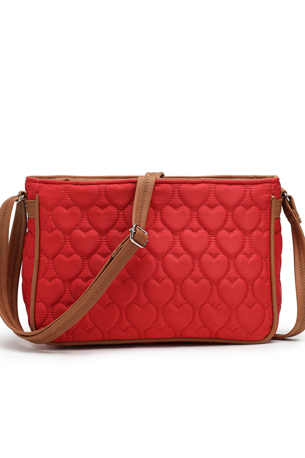 Red Heart Quilted Polyester & Vegan Leather Sling Bag