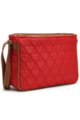 Red Heart Quilted Polyester & Vegan Leather Sling Bag