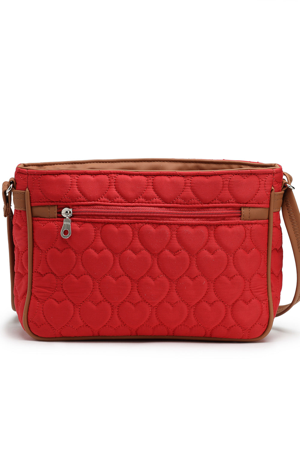 Red Heart Quilted Polyester & Vegan Leather Sling Bag