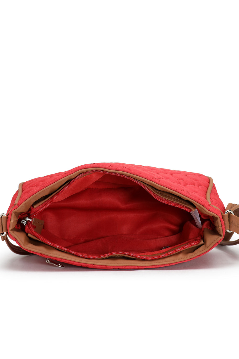 Red Heart Quilted Polyester & Vegan Leather Sling Bag