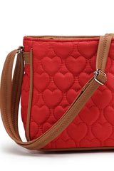 Red Heart Quilted Polyester & Vegan Leather Sling Bag