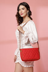 Red Heart Quilted Polyester & Vegan Leather Sling Bag