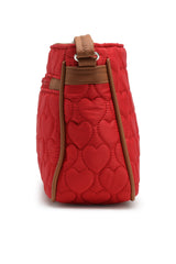 Red Heart Quilted Polyester & Vegan Leather Sling Bag