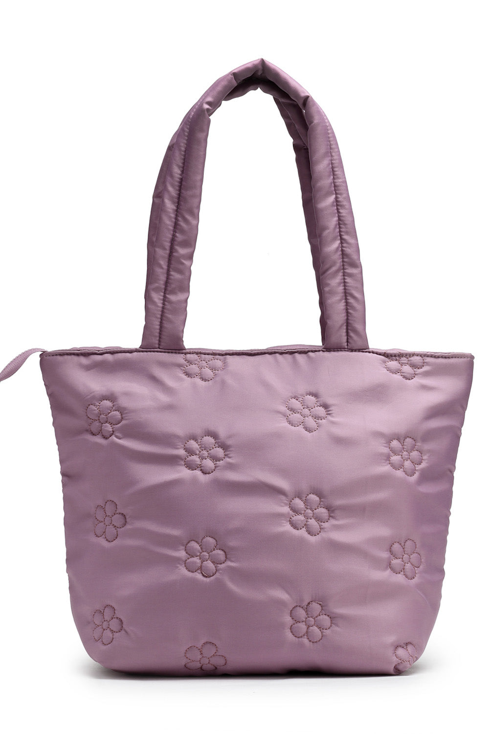 Violet Floral Quilted Polyester Handheld Bag