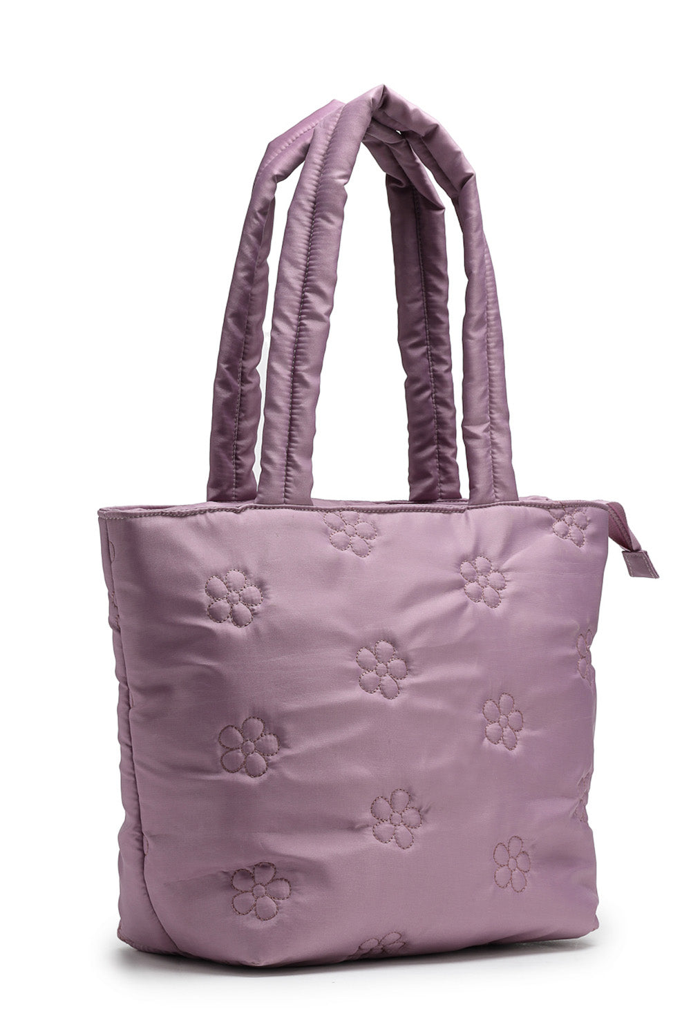 Violet Floral Quilted Polyester Handheld Bag