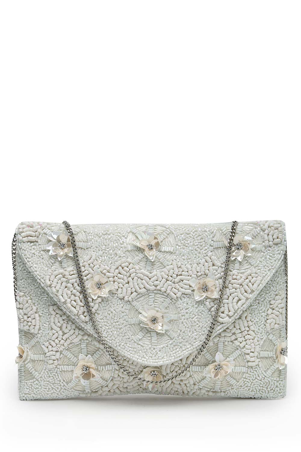 Boho White Floral Embellished Cotton Canvas Sling Bag