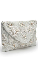 Boho White Floral Embellished Cotton Canvas Sling Bag