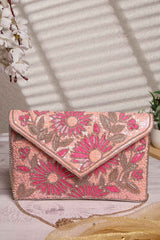 Pink Floral Embellished Satin Sling Bag