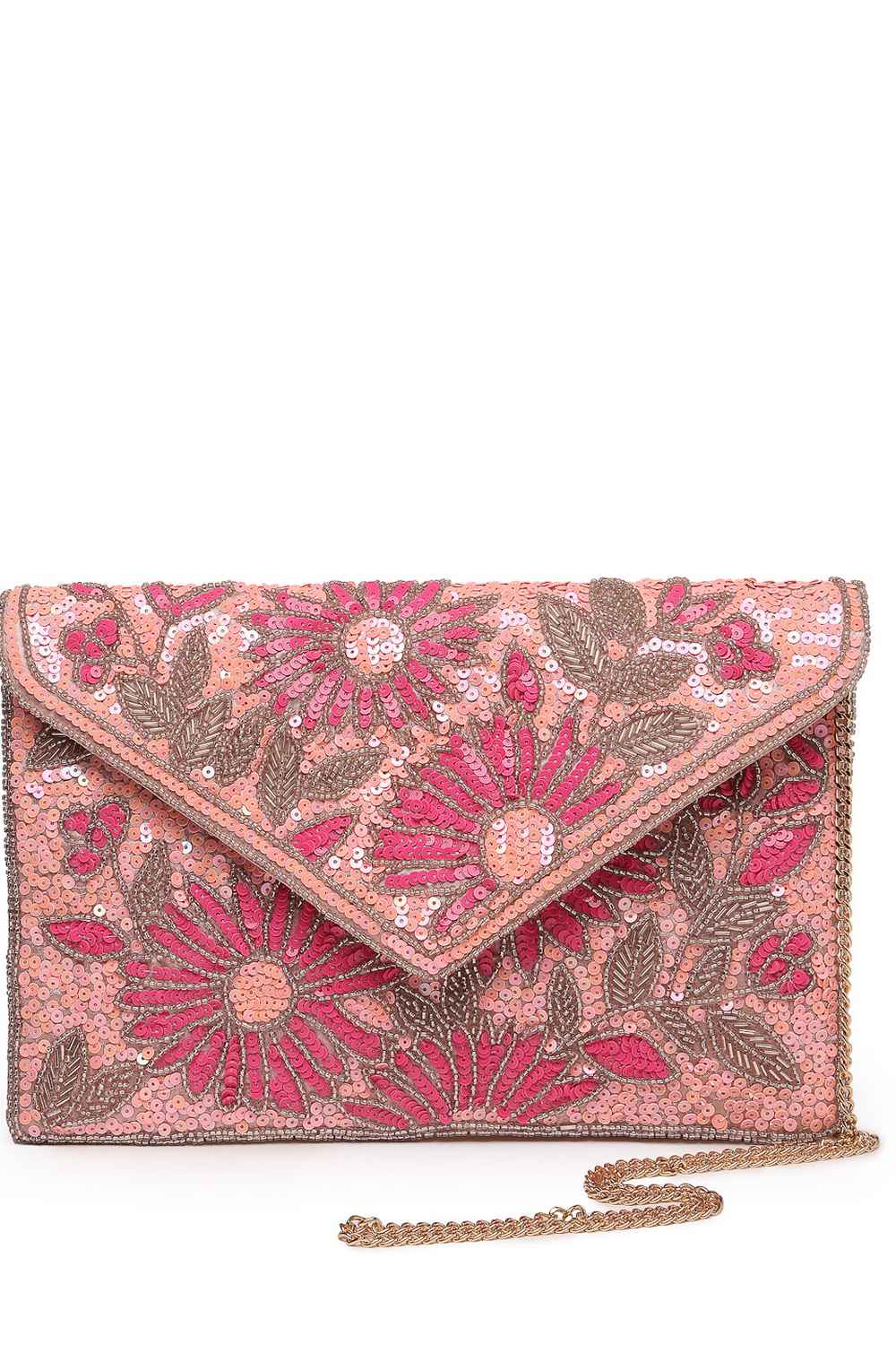 Pink Floral Embellished Satin Sling Bag