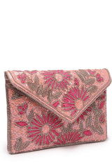 Pink Floral Embellished Satin Sling Bag