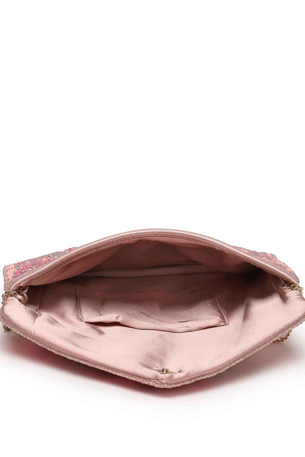 Pink Floral Embellished Satin Sling Bag