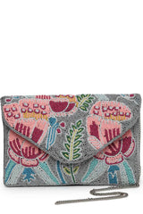 Grey Quirky Bead Work Cotton Sling Bag