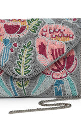 Grey Quirky Bead Work Cotton Sling Bag