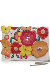 White Floral Patch Work Embellished Cotton Sling Bag