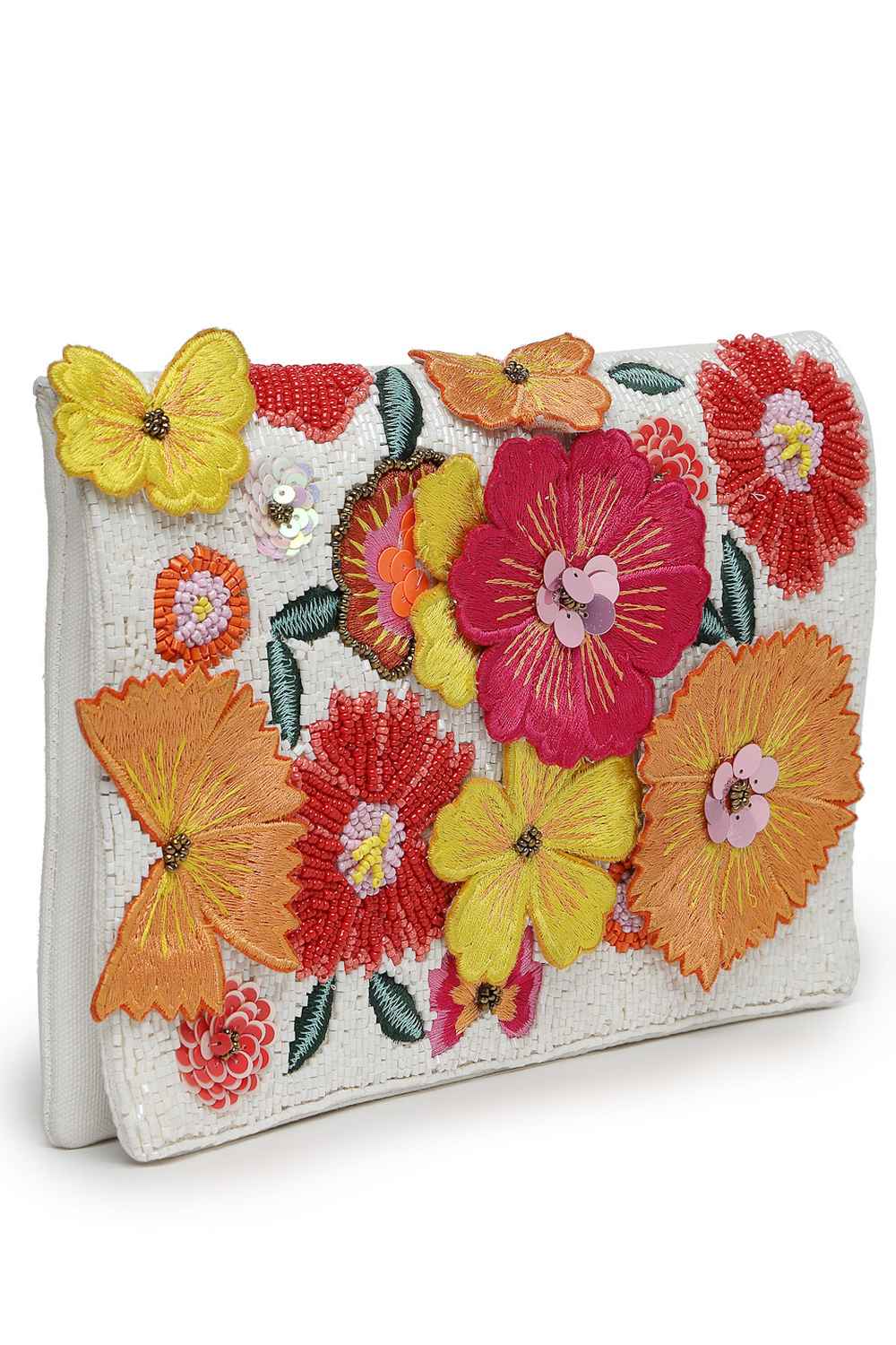 White Floral Patch Work Embellished Cotton Sling Bag