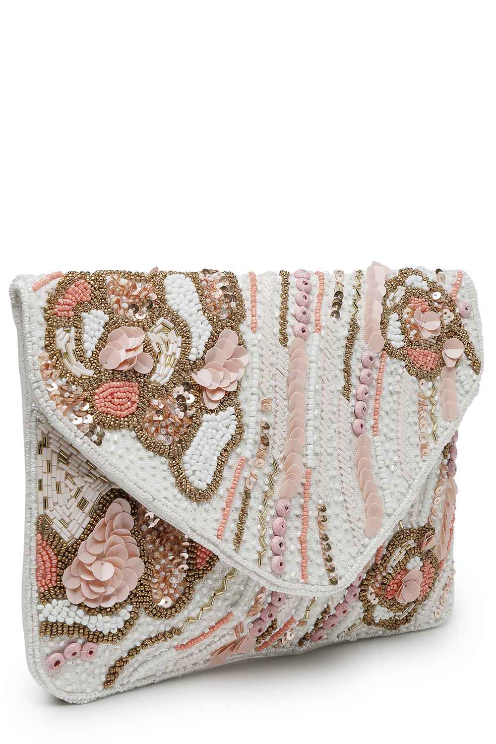 White Abstract Embellished Cotton Sling Bag