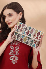 Multi-color Fret Embellished Cotton Sling Bag